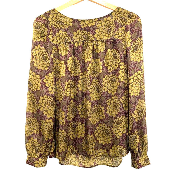 Loft - Colorful green & maroon long sleeve sheer blouse women's size Small - Picture 1 of 5